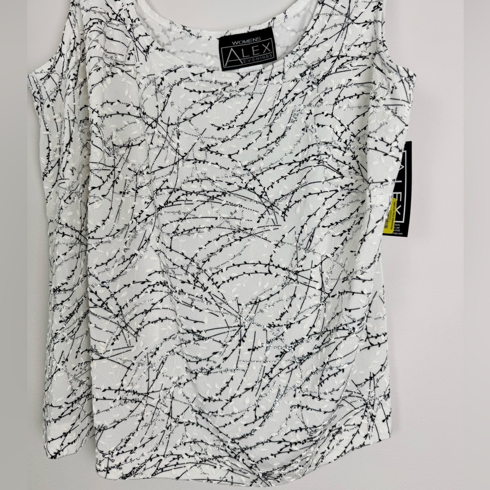 NWT Alex Evenings Glitter Tank Top White Silver Stretch Party 1X